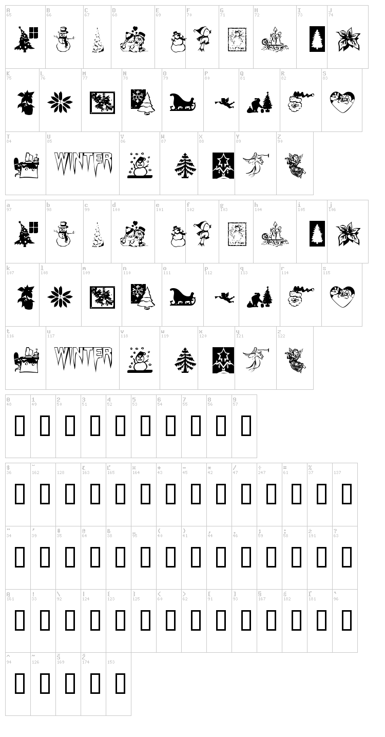 KR Christmas Time font map